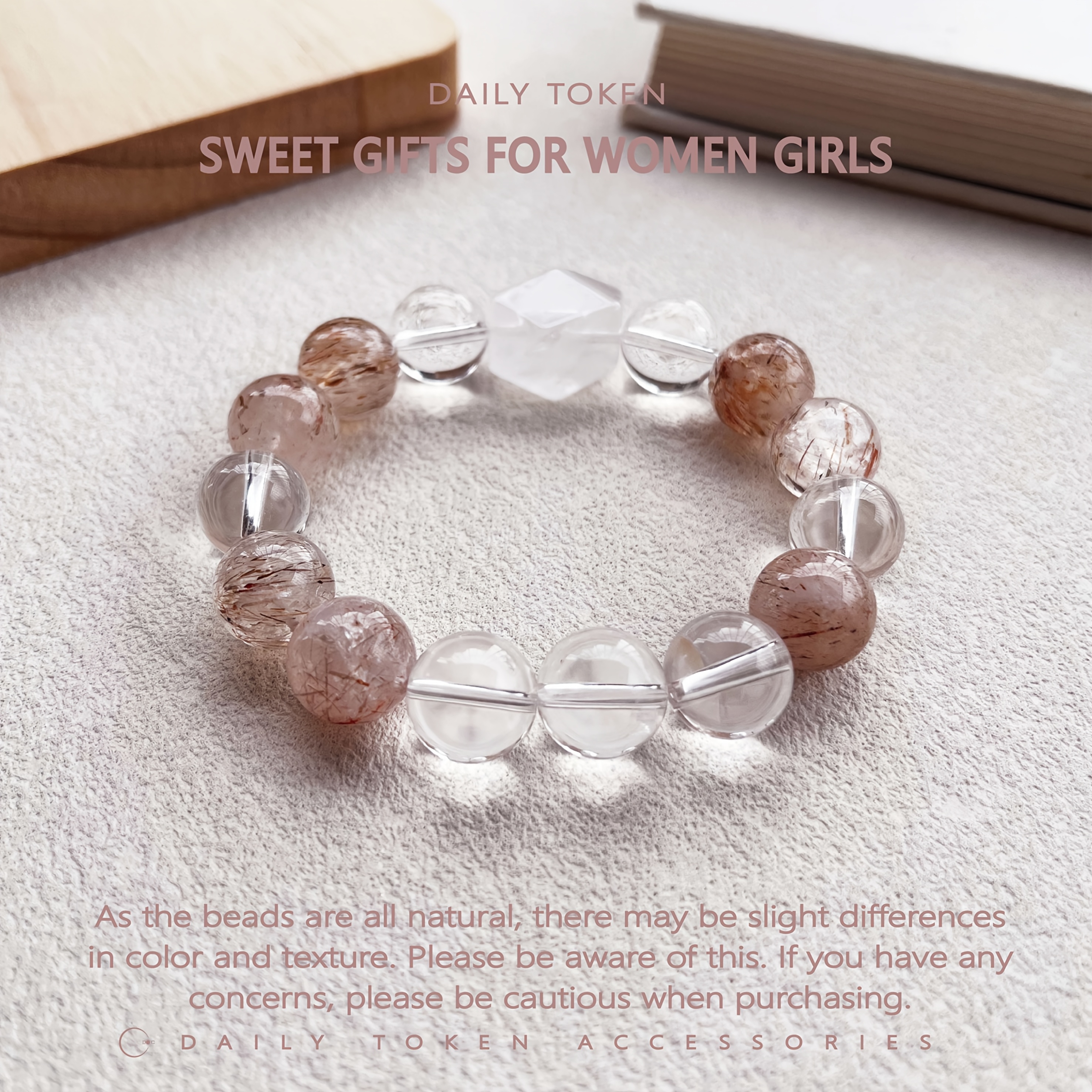 Natural Super Seven Crystal and White Crystal Bracelet
